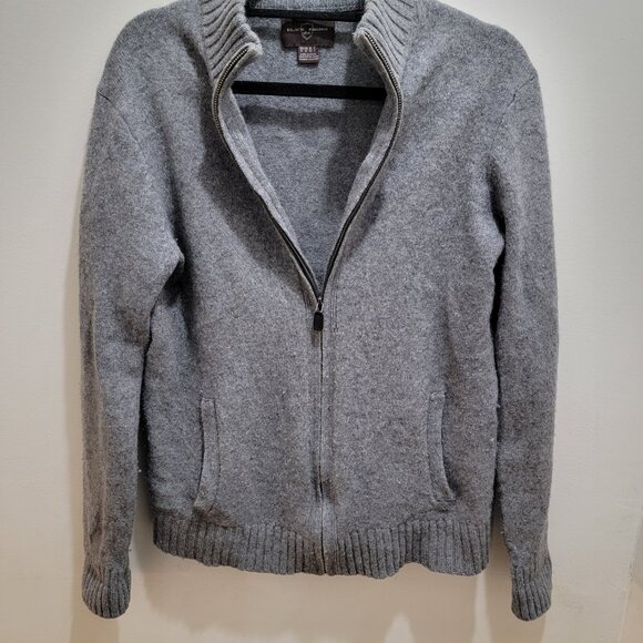 Black Brown 1826 Melange Grey Lambswool Fine Knit Zip Sweater Cardigan M Used - Picture 3 of 14